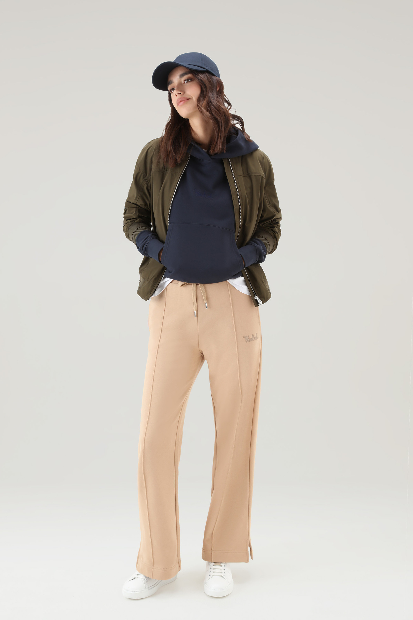 Felpa con cappuccio in puro cotone con logo ricamato blu photo 2 | Woolrich