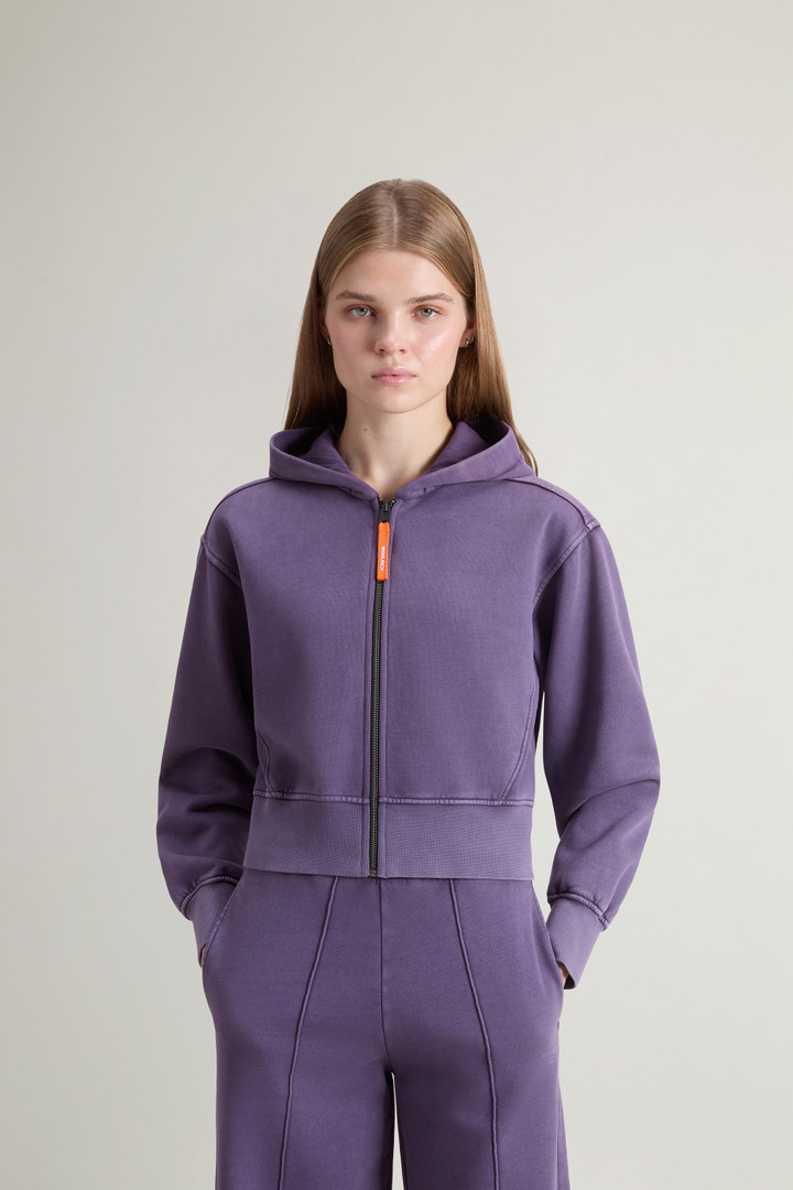 Felpa crop con cappuccio da ragazza in puro cotone tinta in capo Viola photo 1 | Woolrich