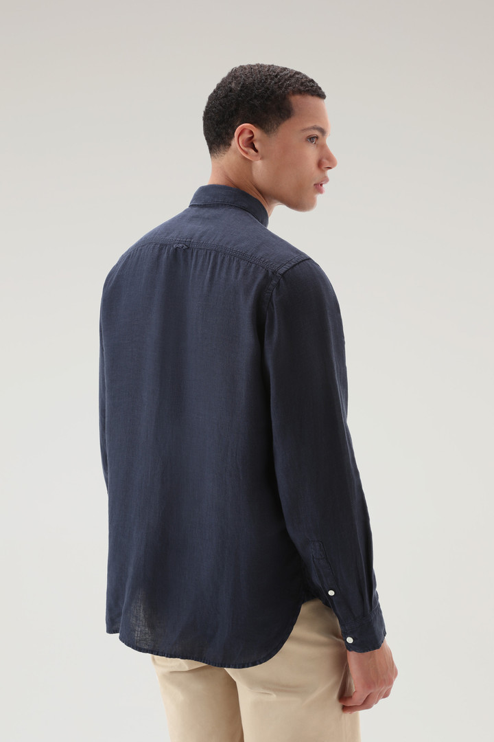 Garment-Dyed Pure Linen Shirt Blue photo 3 | Woolrich