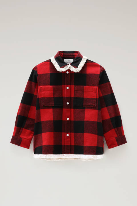 Girls' Flannel Buffalo Check Overshirt with Fringe Red | Woolrich