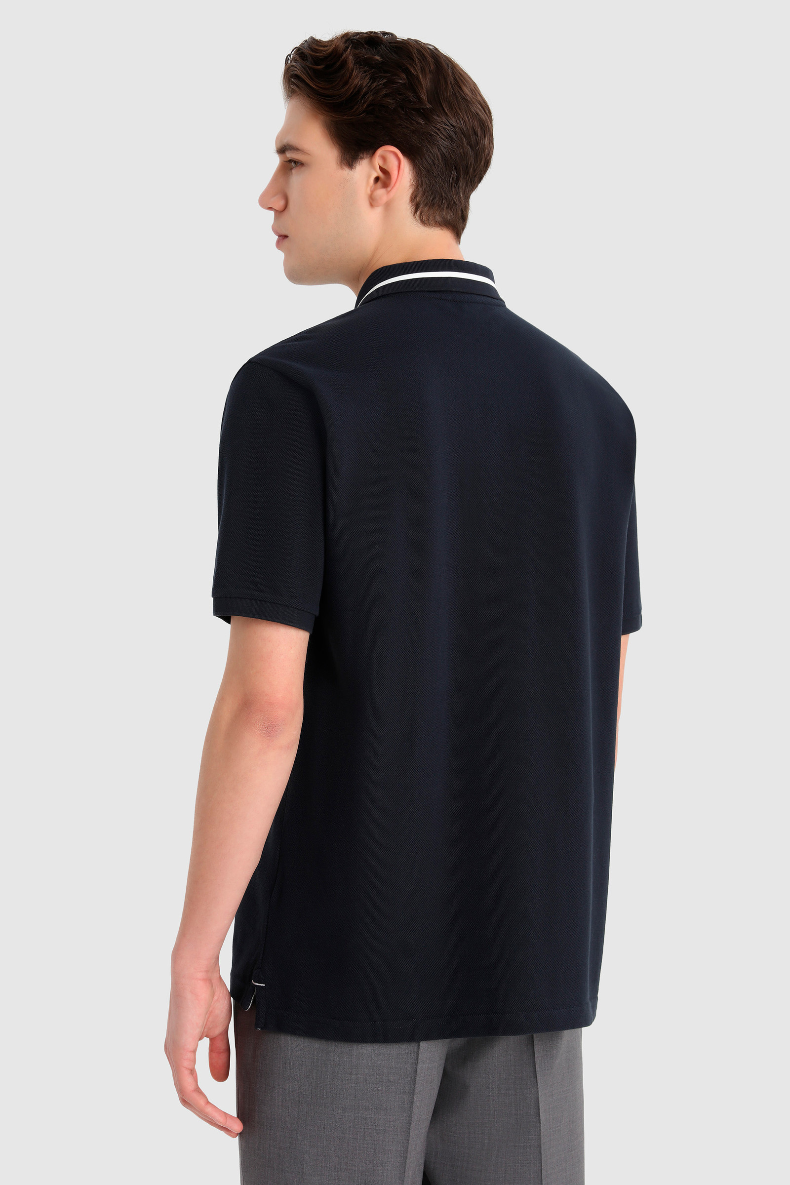 Polo de algodón puro con logotipo vintage en el cuello azul photo 3 | Woolrich