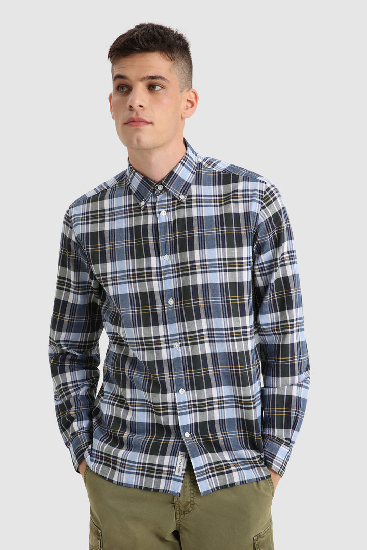 Chemise boutonnée Madras en popeline de coton bleu | Woolrich