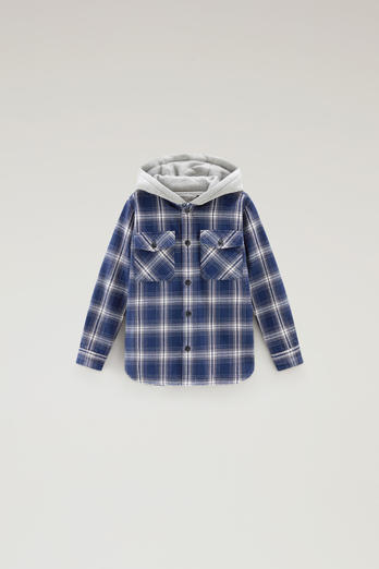 Boys' Hooded Check Overshirt in Heavy Flannel Blue | Woolrich