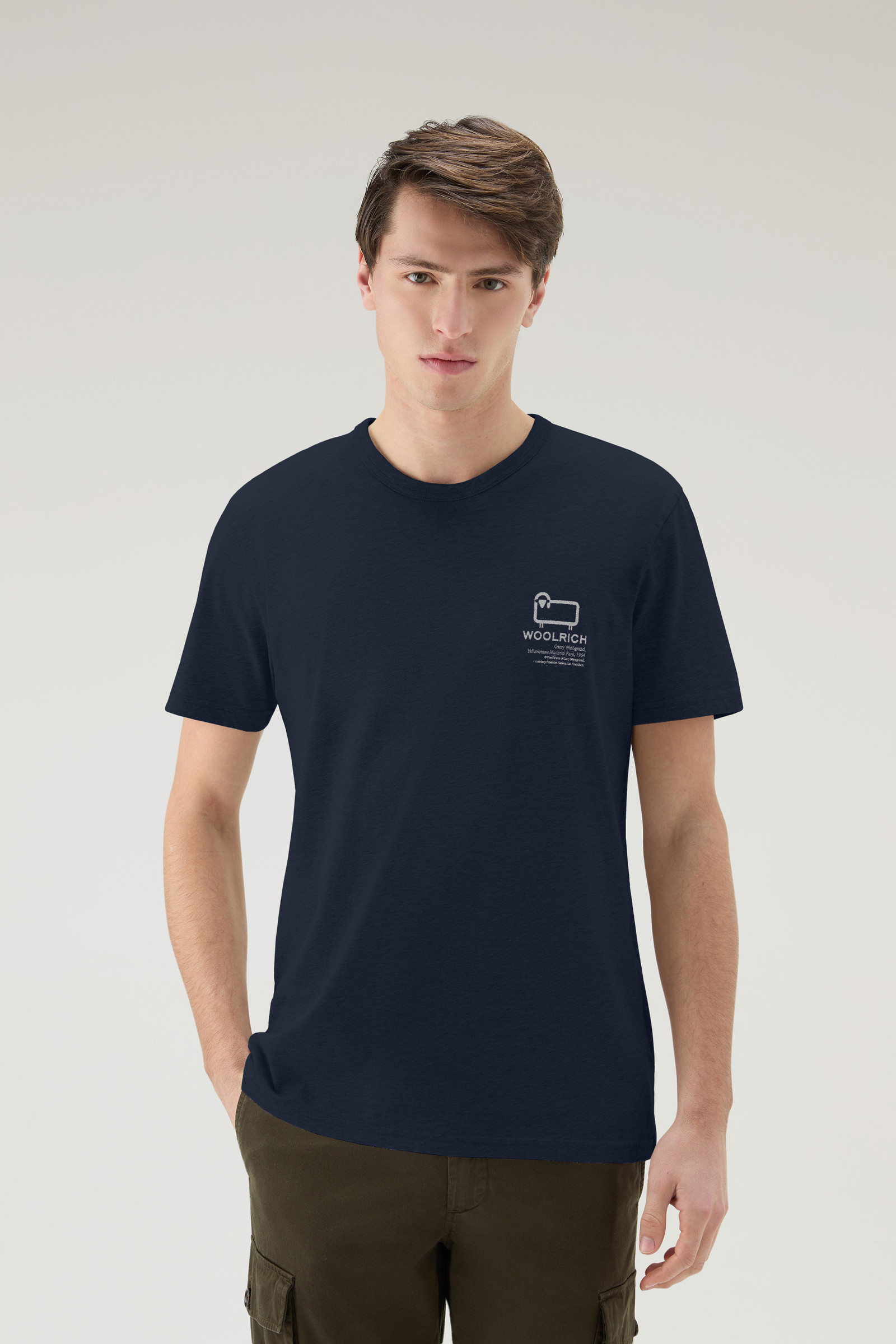 T-shirt en pur coton avec imprimé Yellowstone bleu | Woolrich