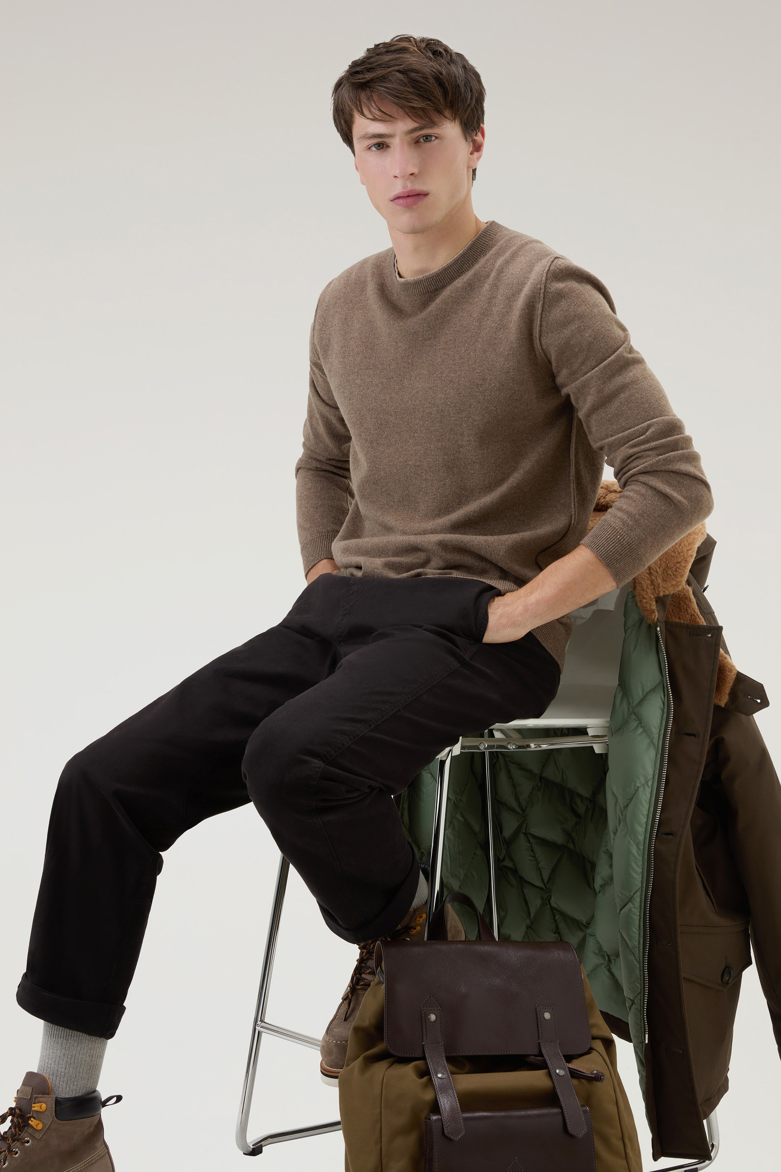 Crewneck Sweater in Merino Wool Blend Taupe photo 4 | Woolrich