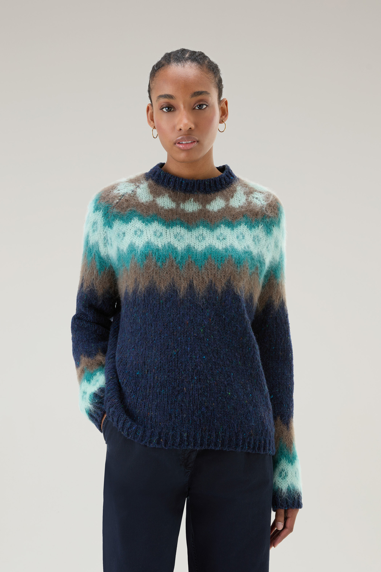 Women's Fair Isle Pullover in Wool and Mohair Blend Blue | Woolrich USA