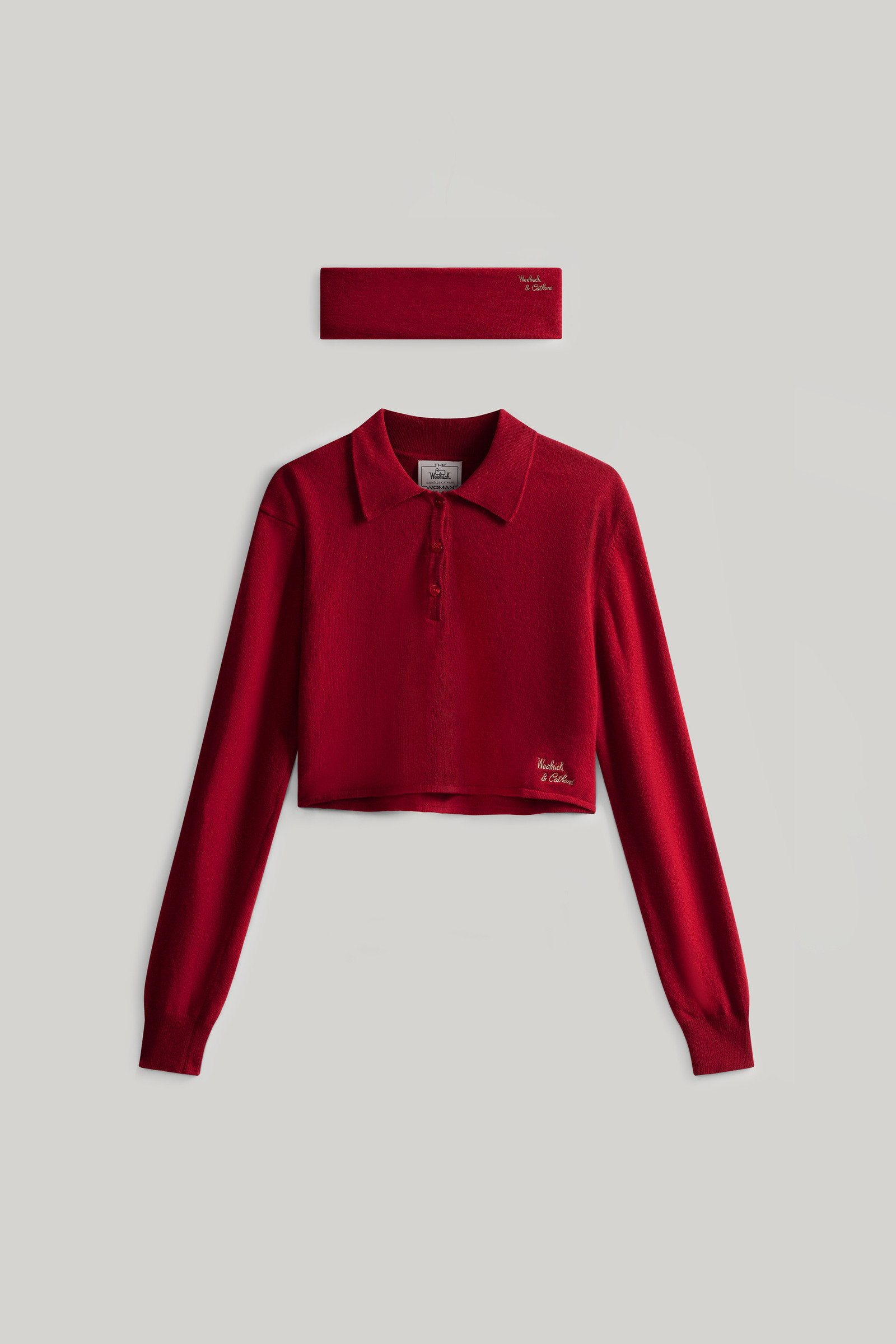 Bauchfreies Poloshirt aus einer Schurwollemischung mit passendem Band - Daniëlle Cathari / Woolrich rot photo 5 | Woolrich