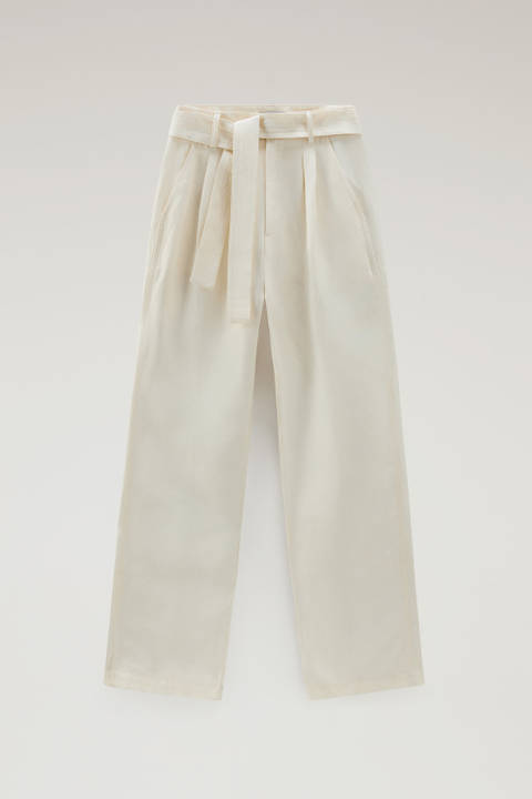 Pantalones de mezcla de lino con cinturón de tela Blanco photo 2 | Woolrich