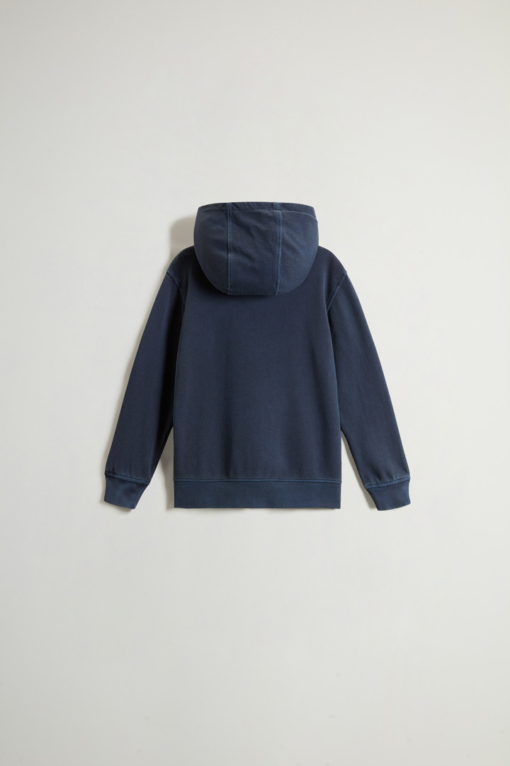 Boys’ Garment-Dyed Pure Cotton Hoodie with Zipper Blue photo 2 | Woolrich