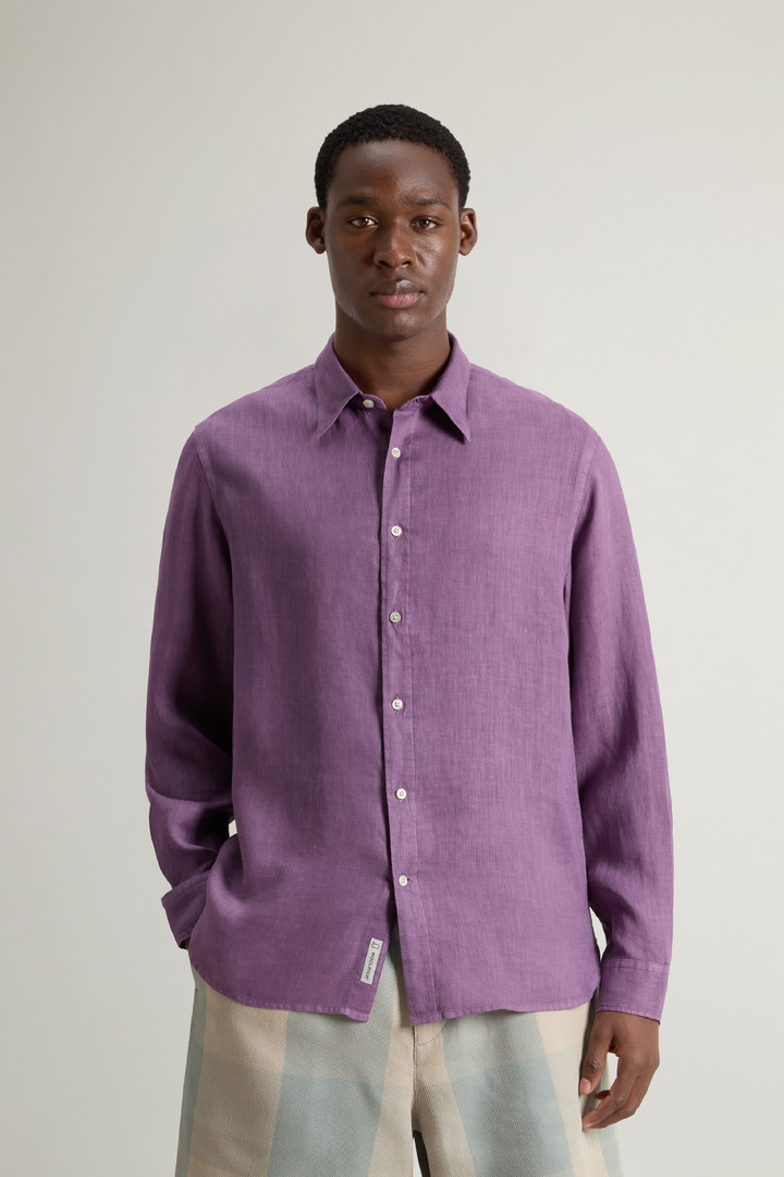 Garment-Dyed Pure Linen Shirt Purple photo 1 | Woolrich