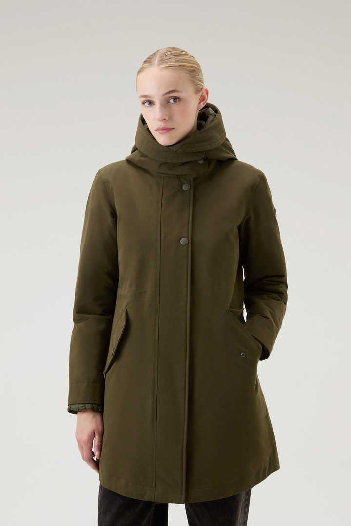 Woolrich Women 3-in-1 Military Parka in Ramar Cloth with Detachable Quilted Jacket Green Size M