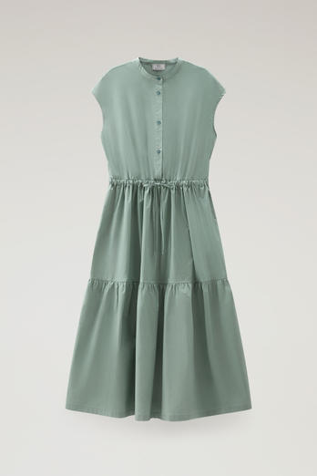 Poplin Dress in Pure Cotton with Ruffles Green | Woolrich