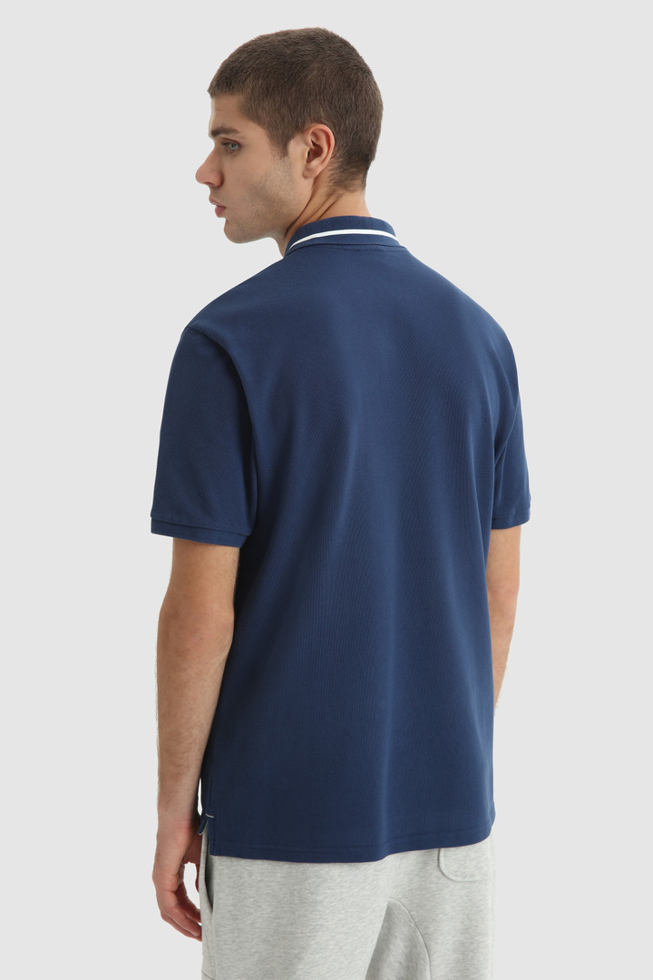 Polo en pur coton avec col logo vintage bleu photo 3 | Woolrich