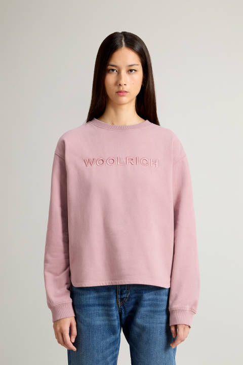 Sweatshirt mit Rundhalsausschnitt aus reiner Baumwolle mit aufgesticktem Schriftzug auf der Brust Rosa | Woolrich