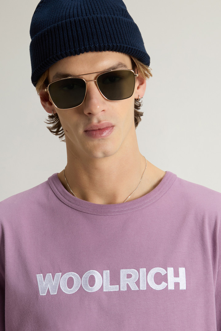 Pure Cotton T-Shirt with Embroidered Logo Purple photo 4 | Woolrich