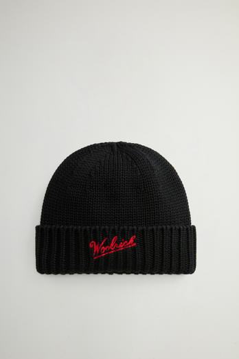 Berretto in pura lana vergine Merino con logo a contrasto Nero | Woolrich