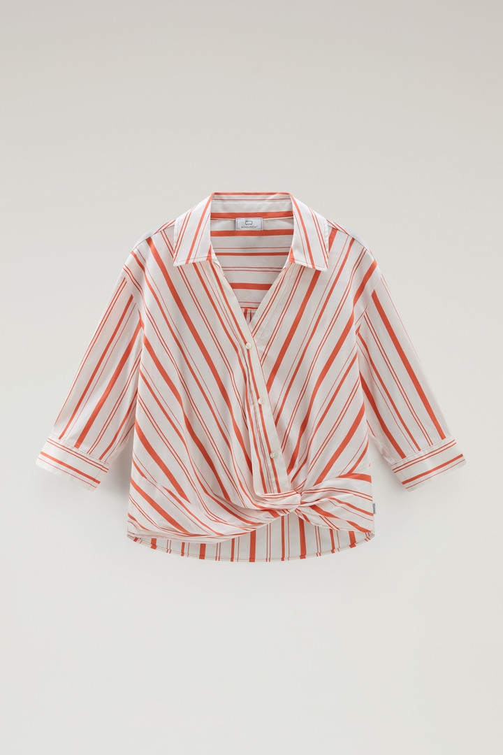 Striped Cotton Fleece Poplin Shirt White photo 5 | Woolrich
