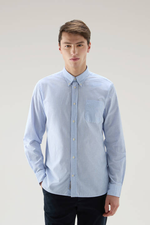 Camisa a rayas de mezcla de lino y algodón Azul | Woolrich