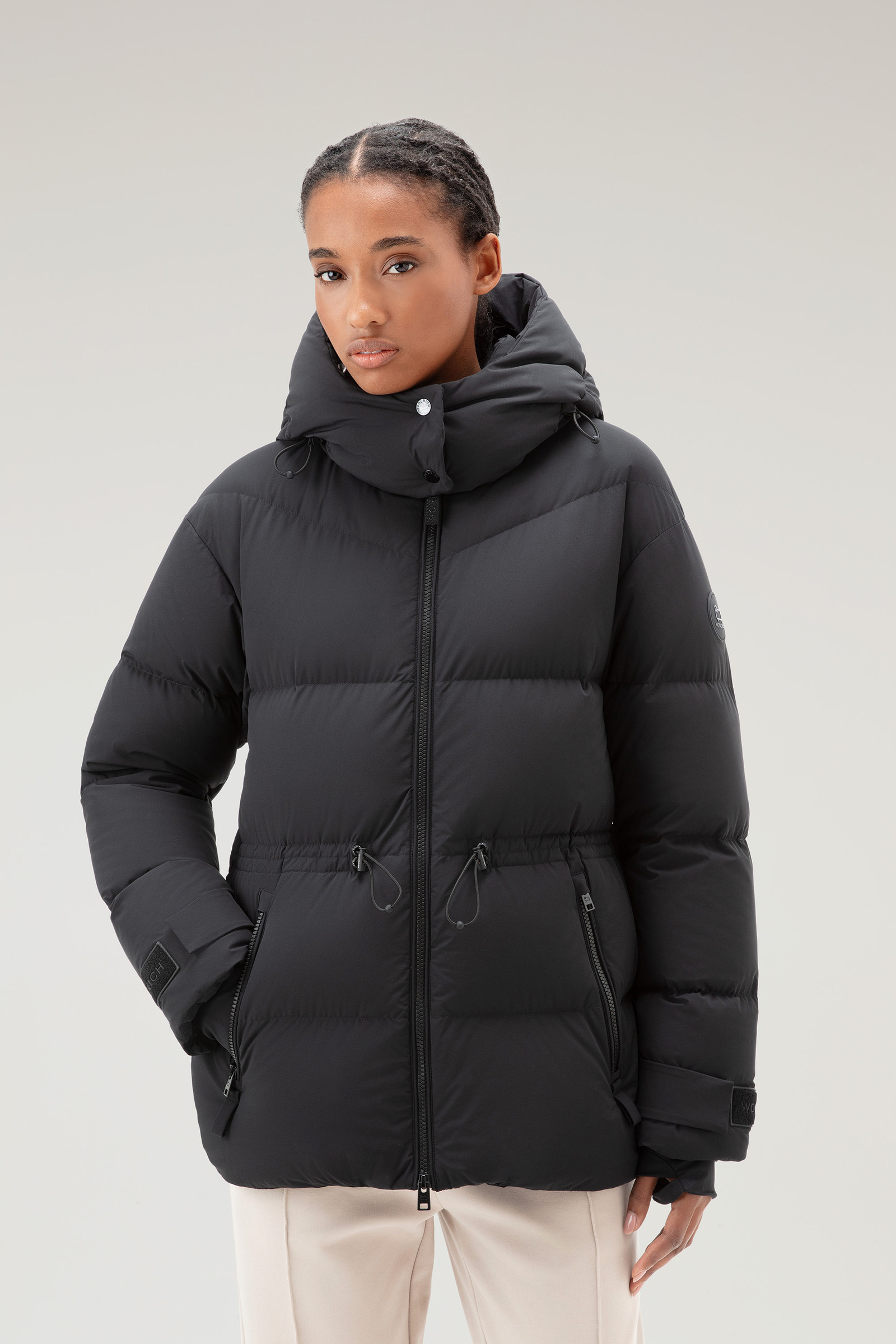 Stretch Nylon Down Jacket with Detachable Hood Black | Woolrich USA