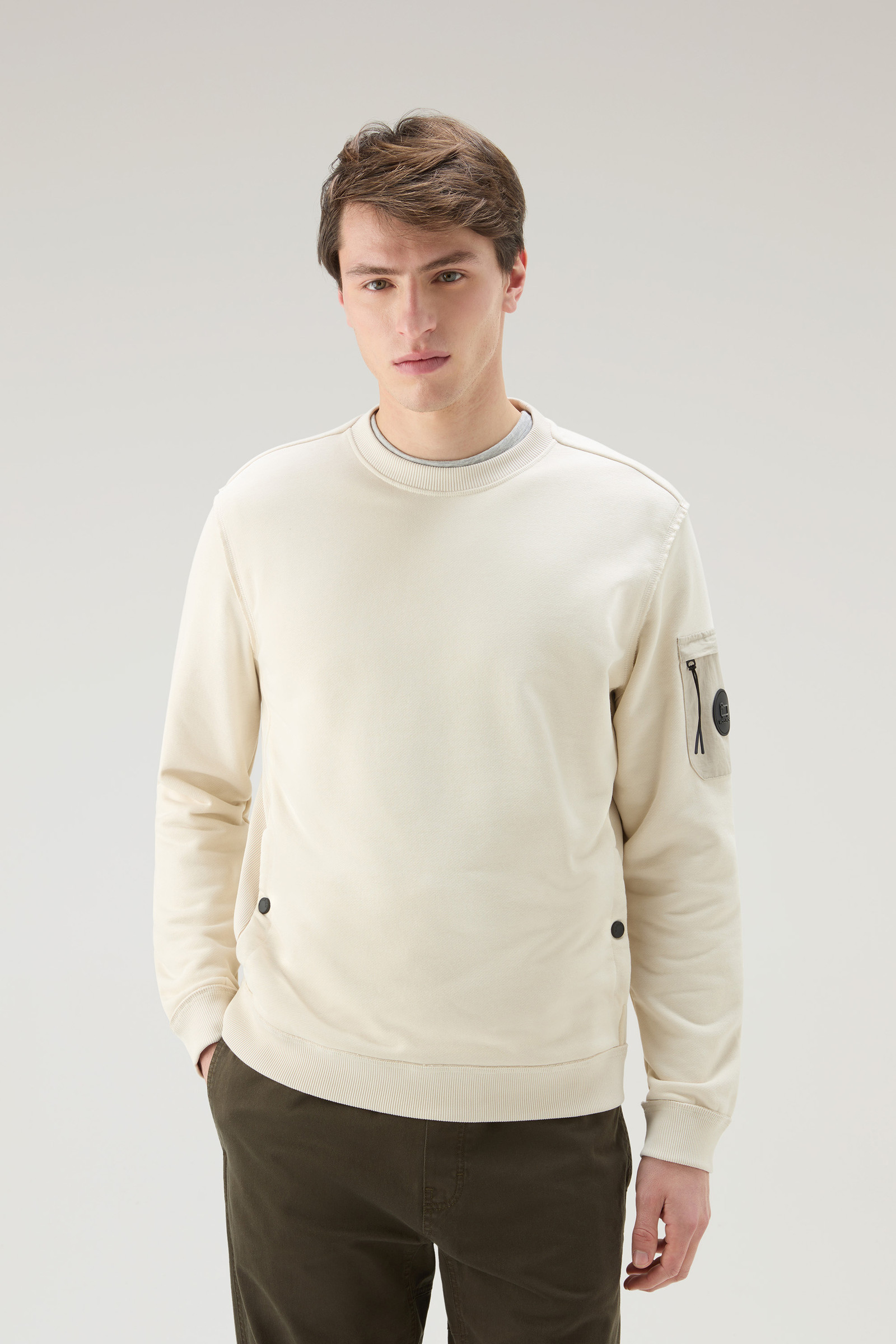 Crewneck Sweatshirt in Cotton Blend with Pockets White | Woolrich