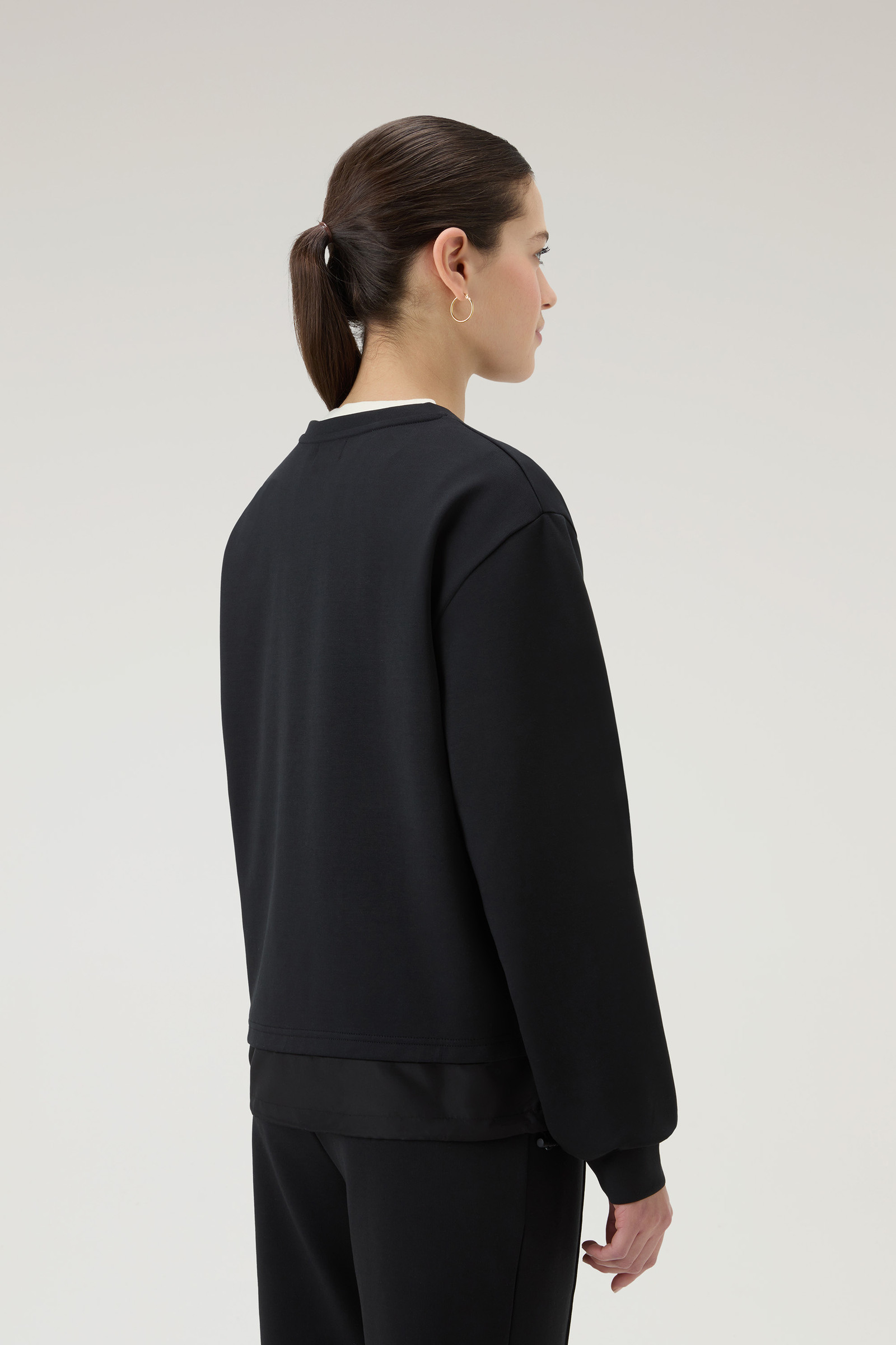 Crewneck in Mixed Cotton with Nylon Details Black photo 3 | Woolrich
