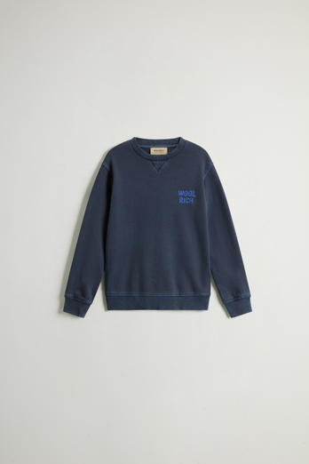 Sudadera de cuello redondo para niño de puro algodón teñida en prenda Azul | Woolrich