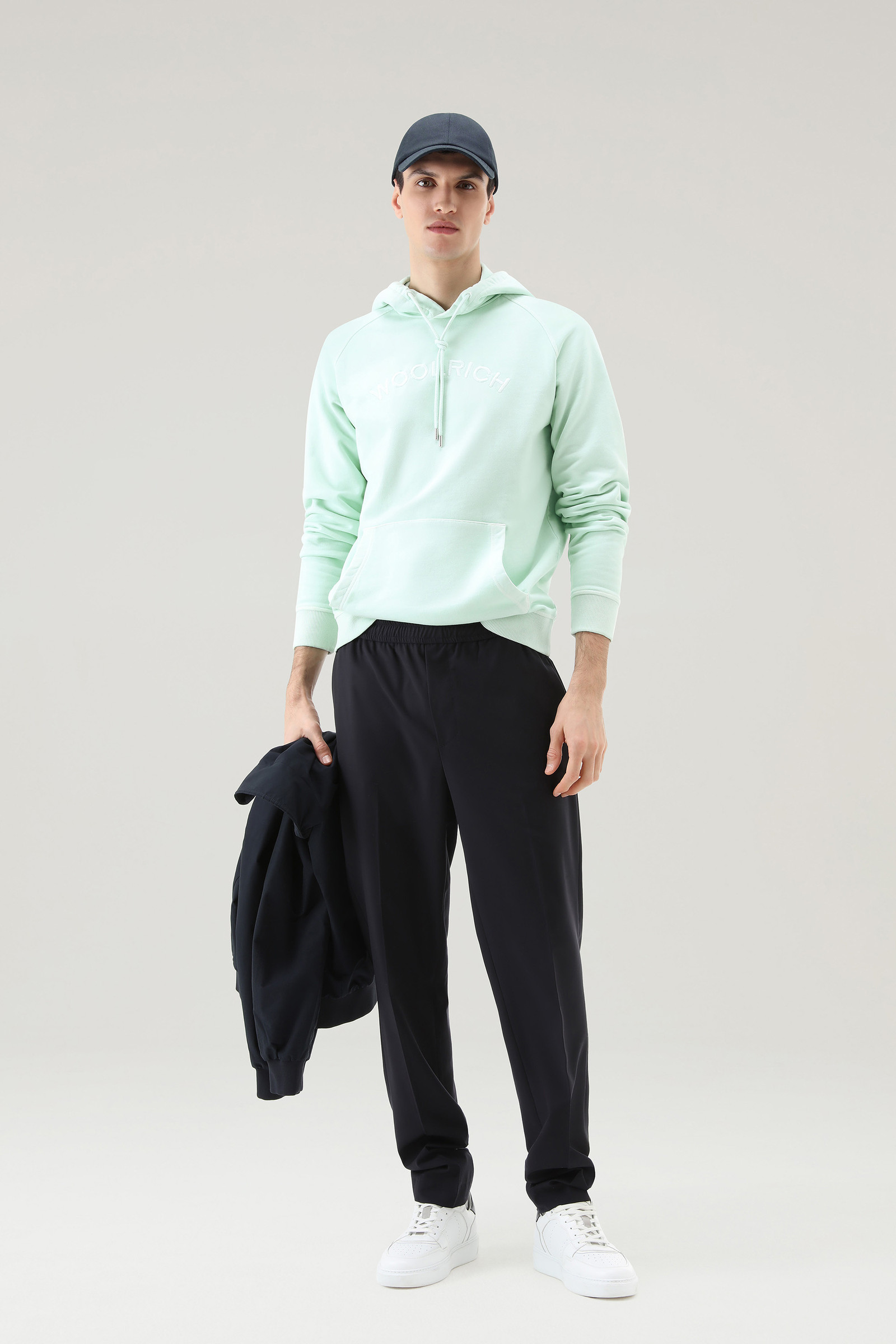 Felpa con cappuccio Varsity in puro cotone tinto in capo verde photo 2 | Woolrich
