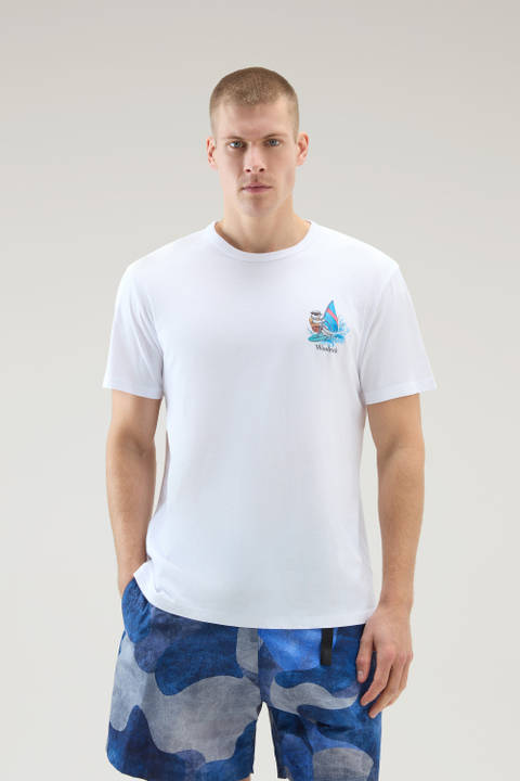 T-Shirt aus reiner Baumwolle mit grafischem Print Weiß | Woolrich