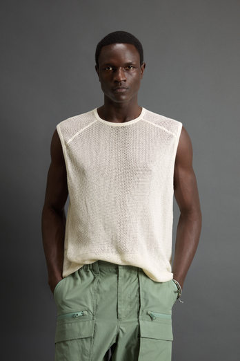 Tank Top in Mesh-Textured Pure Cotton by Todd Snyder White | Woolrich
