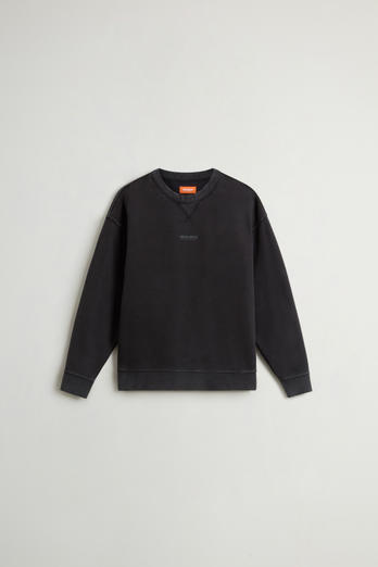 Teen Boys’ Garment-Dyed Pure Cotton Crewneck Sweatshirt with Rear Print Black | Woolrich