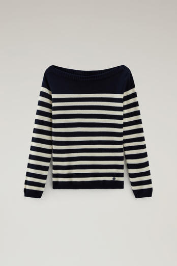 Pure Cotton Sweater with Boat Neckline Blue | Woolrich