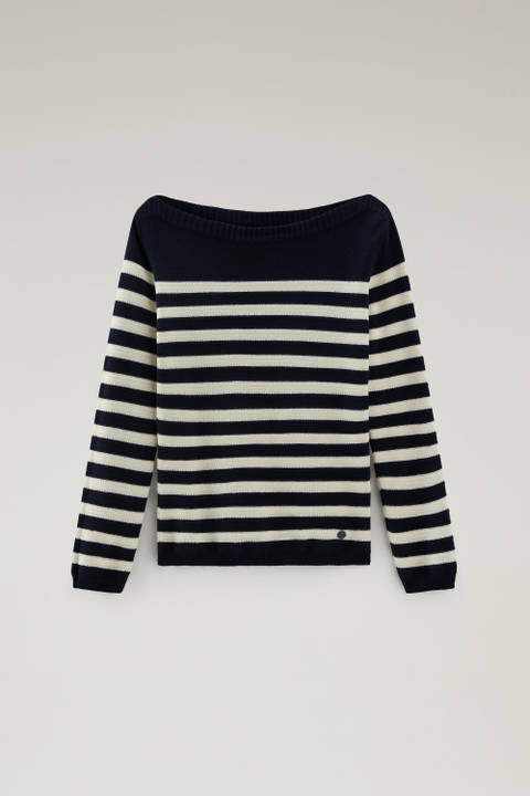 Pure Cotton Sweater with Boat Neckline Blue photo 2 | Woolrich