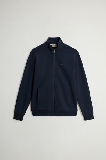 Full-Zip High Neck Sweatshirt in Cotton-Blend Interlock with Logo Blue | Woolrich