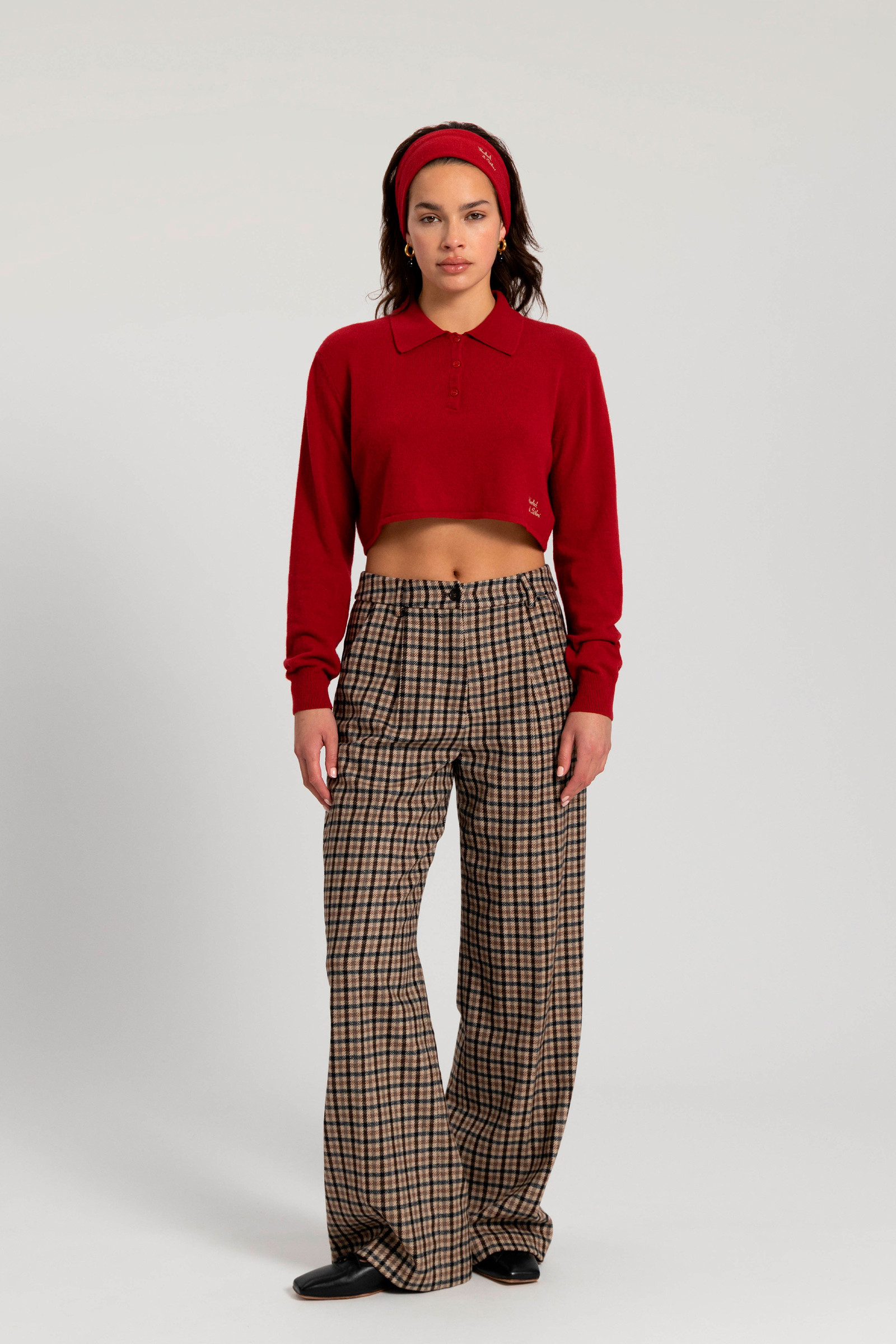 Bauchfreies Poloshirt aus einer Schurwollemischung mit passendem Band - Daniëlle Cathari / Woolrich rot photo 2 | Woolrich