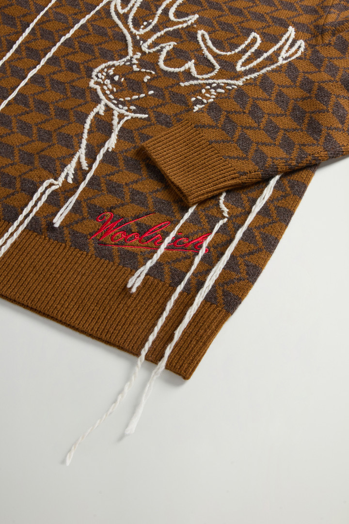 Crewneck Sweater in Pure Merino Wool with Embroidery by Todd Snyder Brown photo 7 | Woolrich