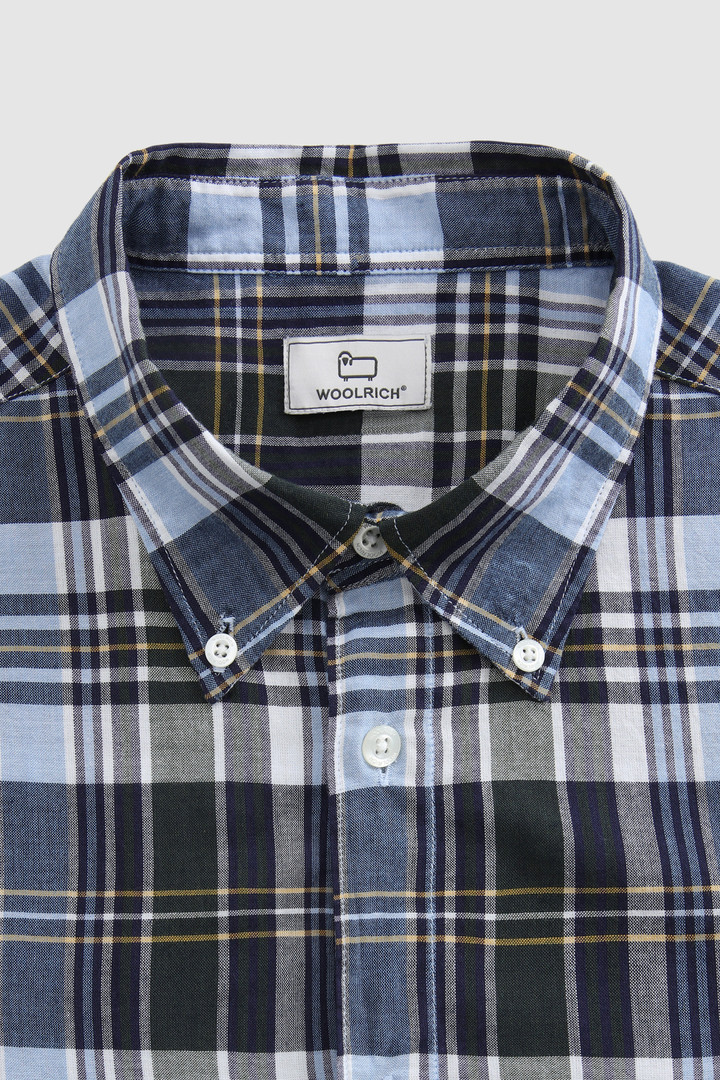 Chemise boutonnée Madras en popeline de coton bleu photo 5 | Woolrich