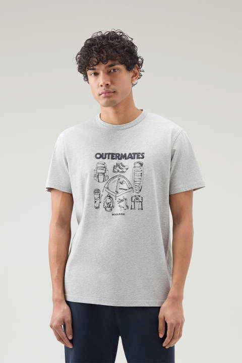 Pure Cotton T-Shirt with Outermates Print Gray | Woolrich