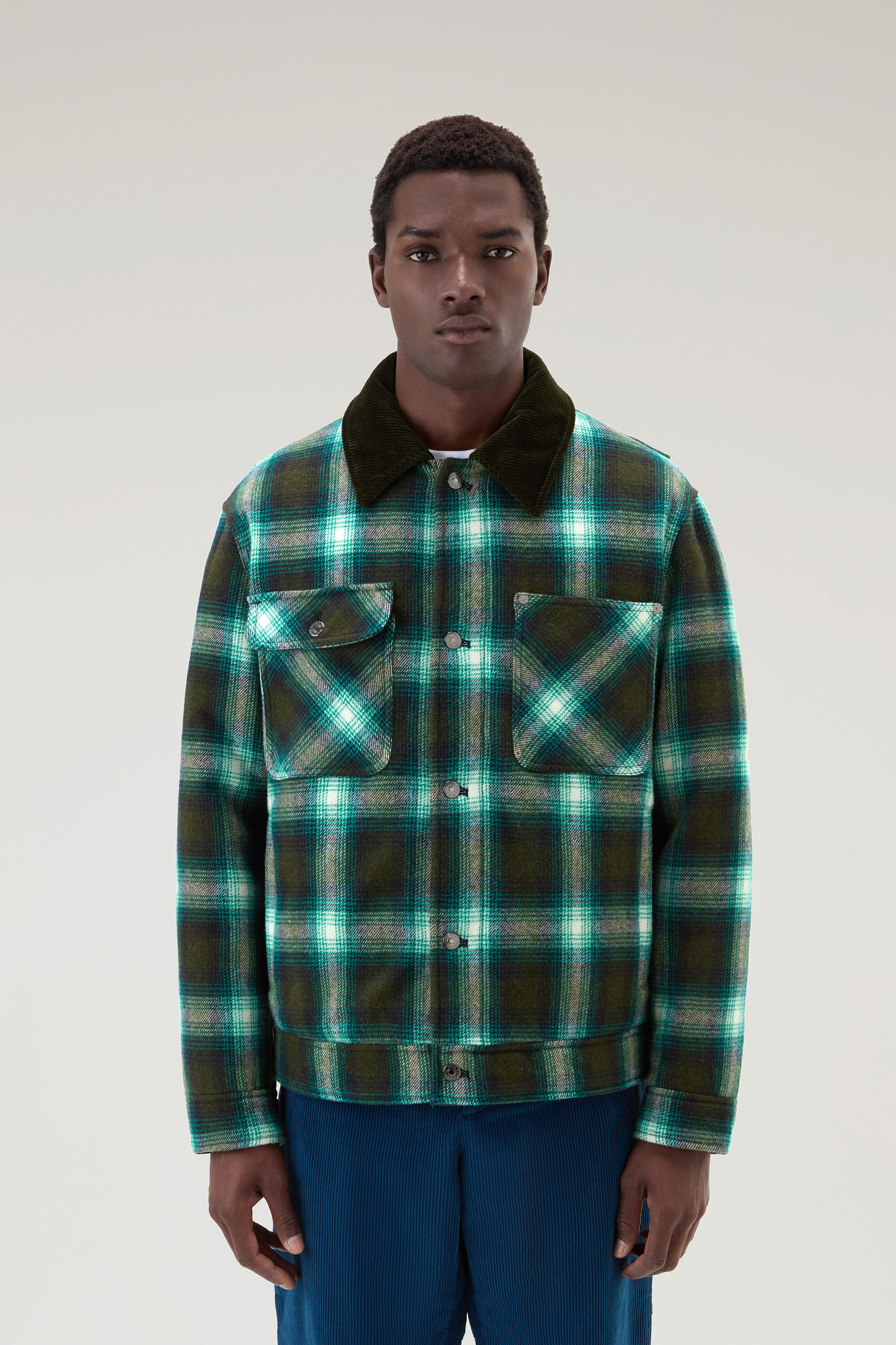 Men's Trucker Padded Jacket in Recycled Wool Blend multicolor ...