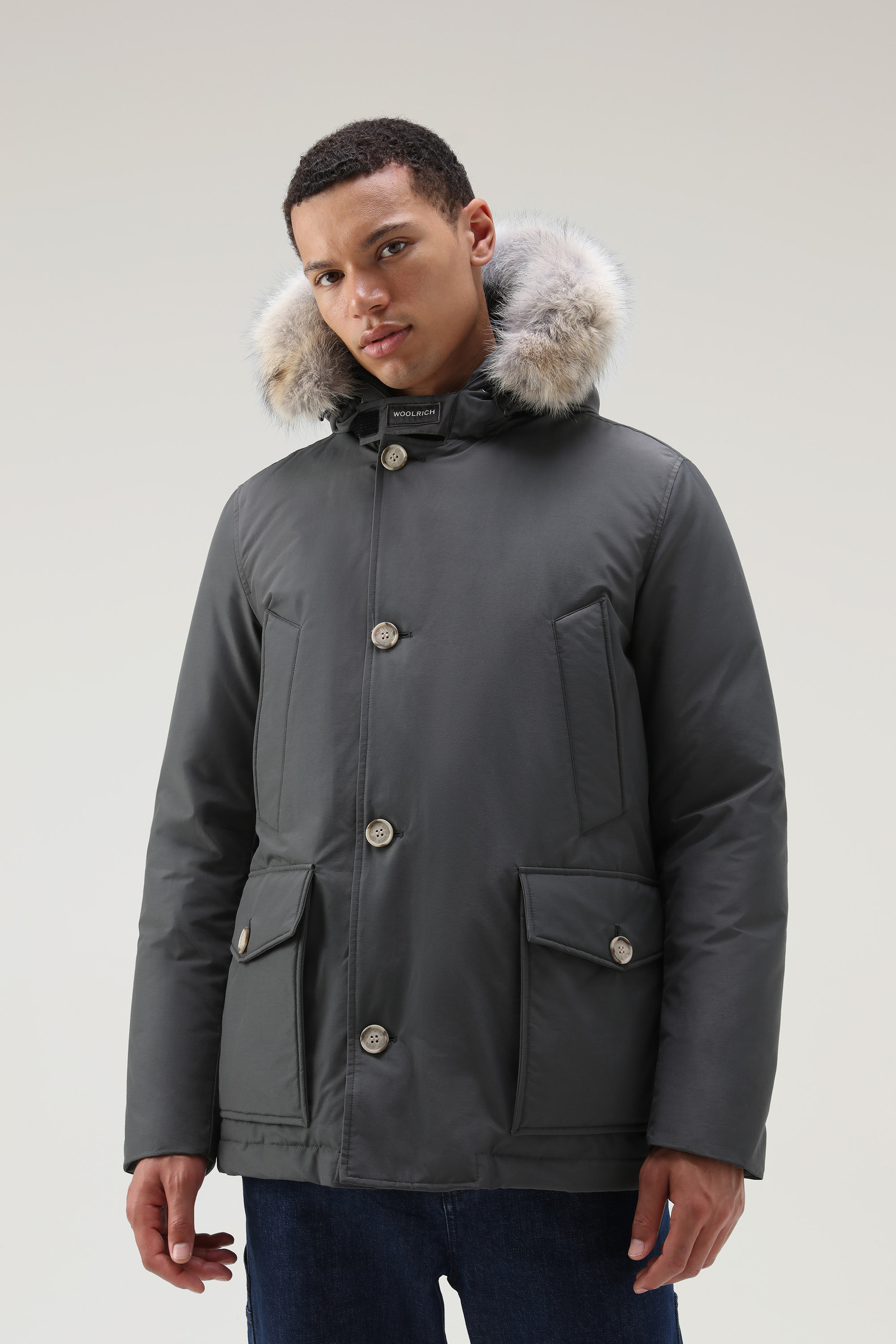 Arctic Anorak in Ramar Cloth with Detachable Fur Grey | Woolrich USA