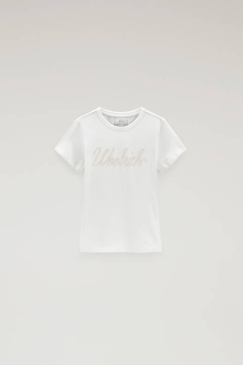 T-shirt pour fille en pur coton avec logo Blanc | Woolrich