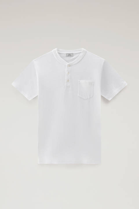 T-shirt Henley en mélange de coton et lin Blanc photo 2 | Woolrich
