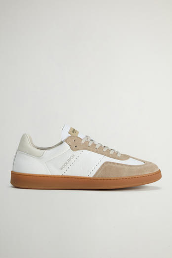Swing Court Tumbled Leather Sneakers with Suede Details White | Woolrich