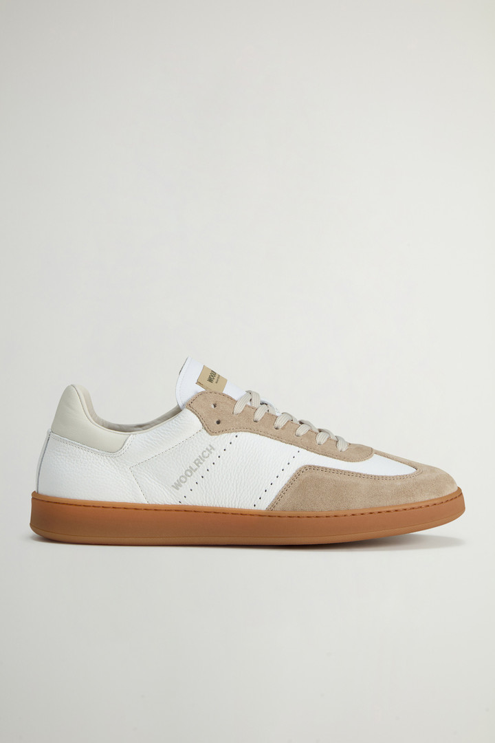 Swing Court Tumbled Leather Sneakers with Suede Details Beige photo 1 | Woolrich