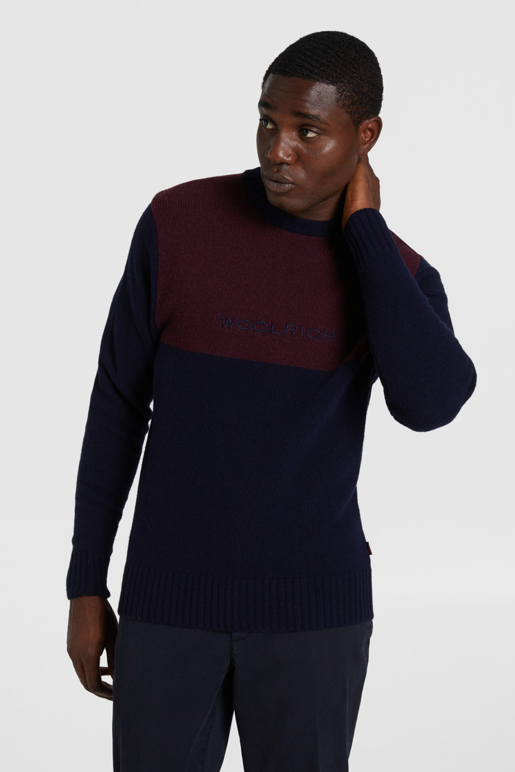 Maglione in lana girocollo color block