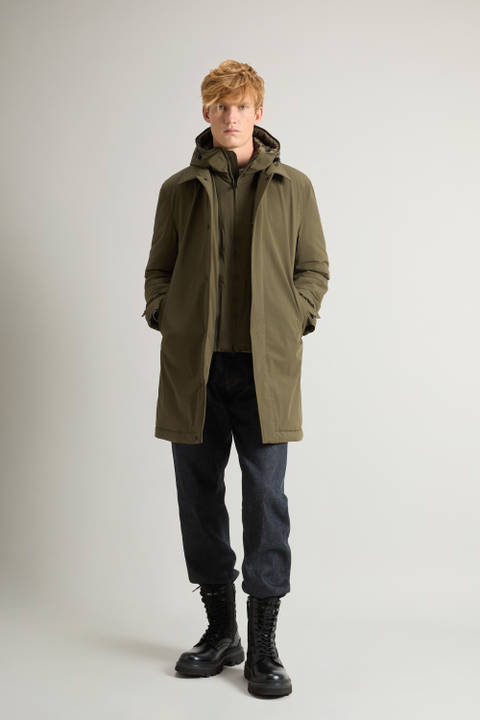 2-In-1 Stretch Nylon Overcoat Green | Woolrich