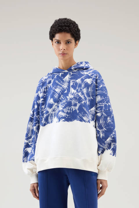 Sweat-shirt à capuche en pur coton avec impression et capuche Bleu | Woolrich