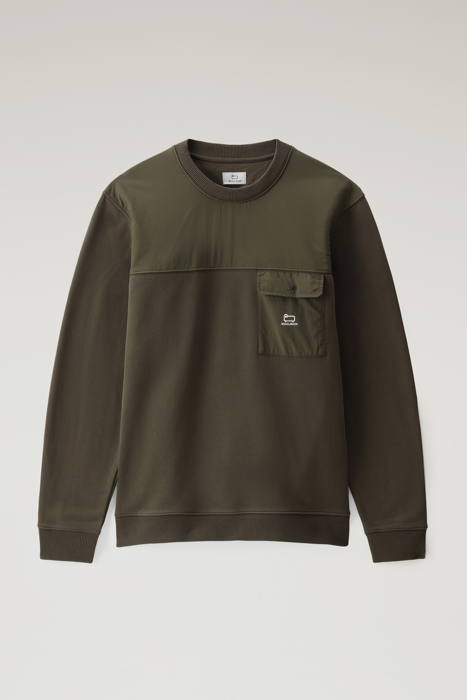 Sweat-shirt à col rond en coton biologique et nylon Taslan Vert photo 5 | Woolrich