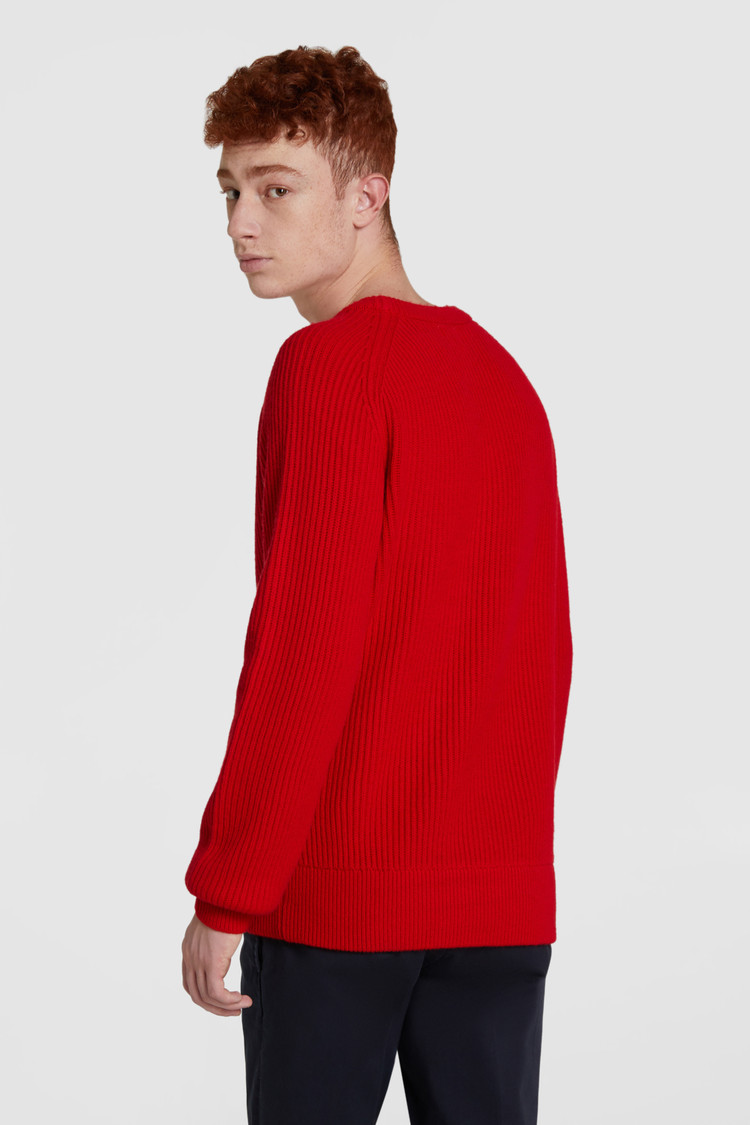 Rib-stitched wool crewneck sweater