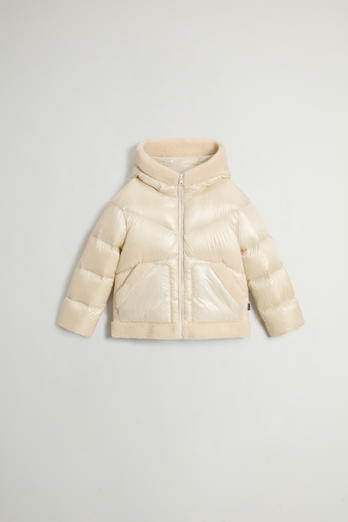Girls’ Glossy Nylon Down Jacket with Sherpa Inserts White photo 1 | Woolrich
