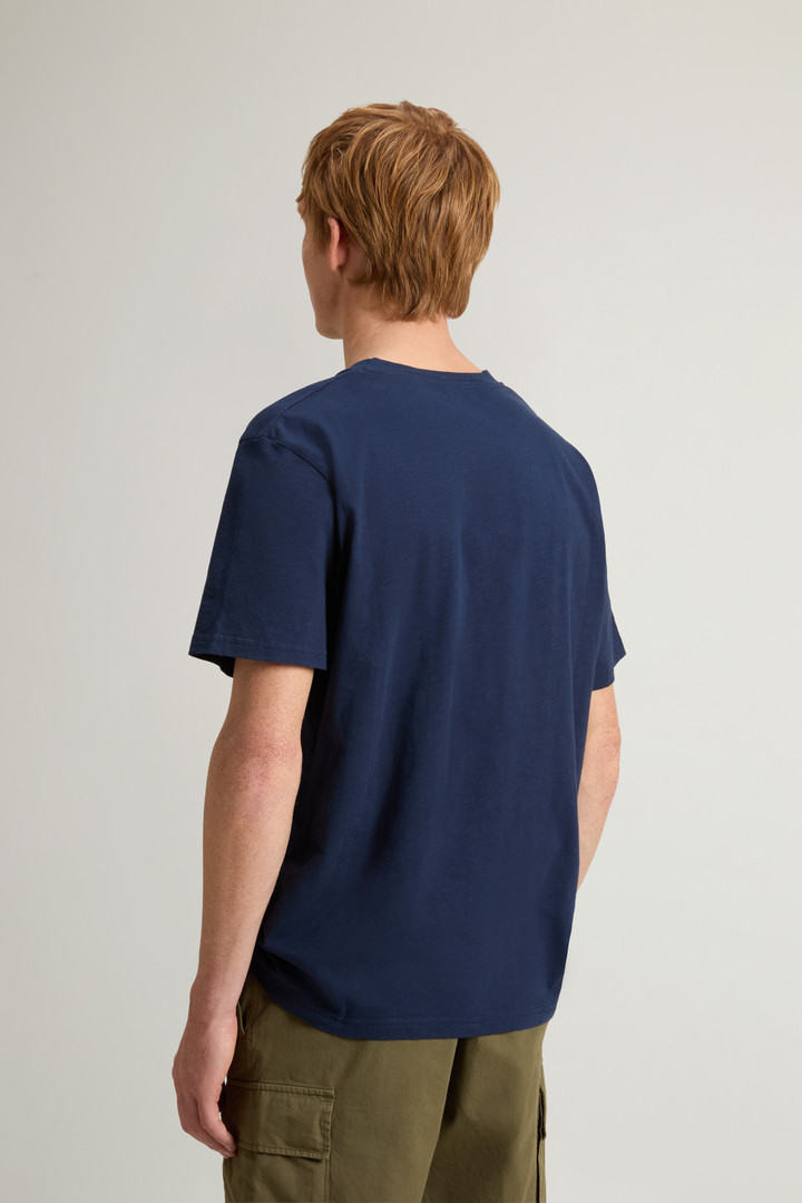 Pure Cotton Slub T-Shirt with V-Neck Blue photo 3 | Woolrich